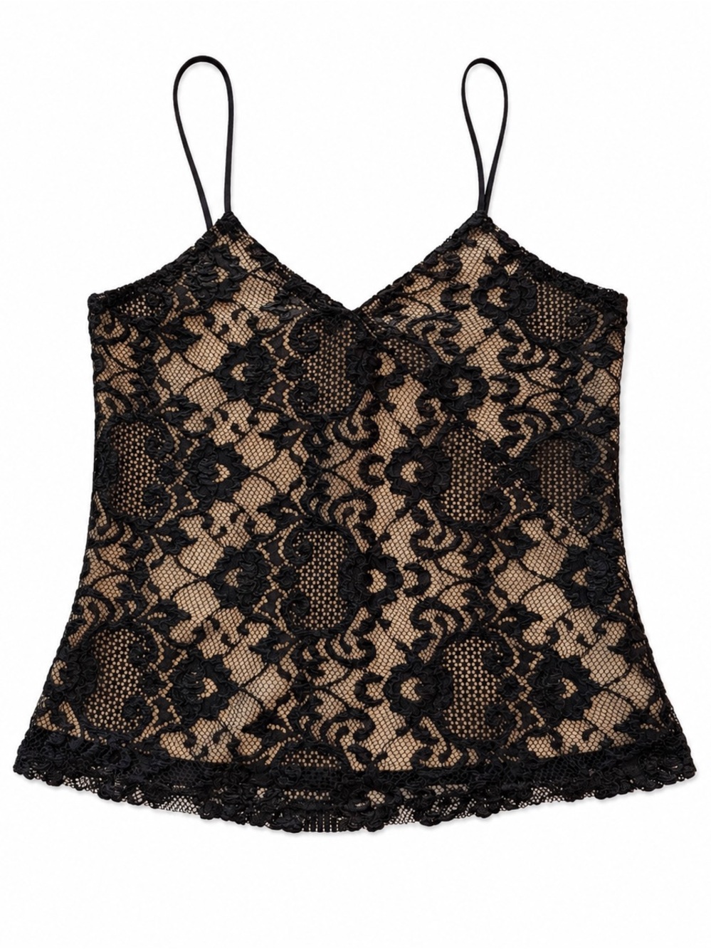 Vintage Fortuna Lace Mesh Camisole Tank Top Womens Small Black Sheer Y2K